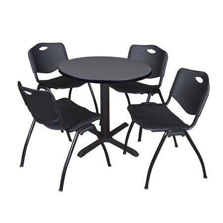 Cain Cain Round Table & Chair Set, Wood, Metal, Plastic Top, Grey TB30RNDGY47BK